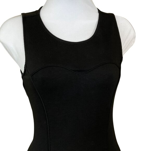 Guess Sleeveless Black Knit Bodycon Mini Dress Mesh Insert BacK Floral Cutout XS - Picture 2 of 7